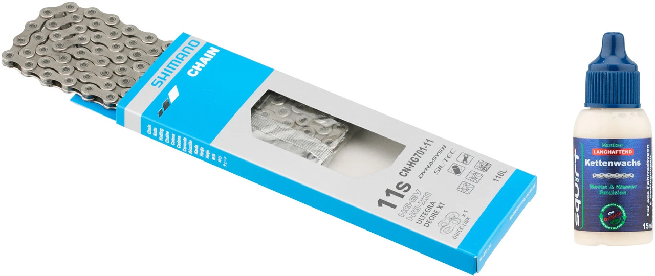 Shimano Kette CN-HG701-11 11-fach + Squirt Lube Kettenwachs 15 Ml 1 Shimano Kette CN-HG701-11 11-fach + Squirt Lube Kettenwachs 15 Ml